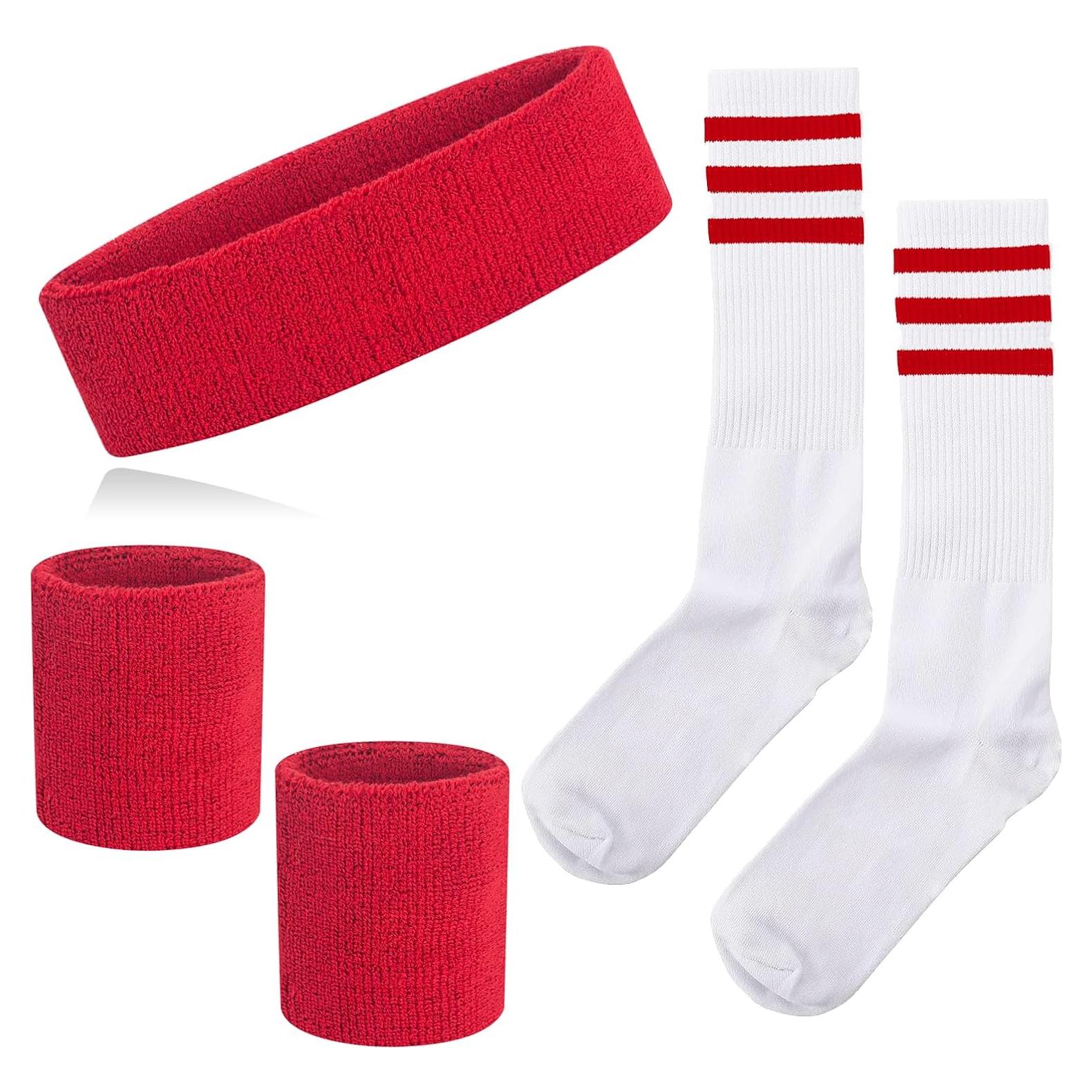 Conjunto 5 Piezas Banda Cabeza Muñequera y Calcetines Rayas