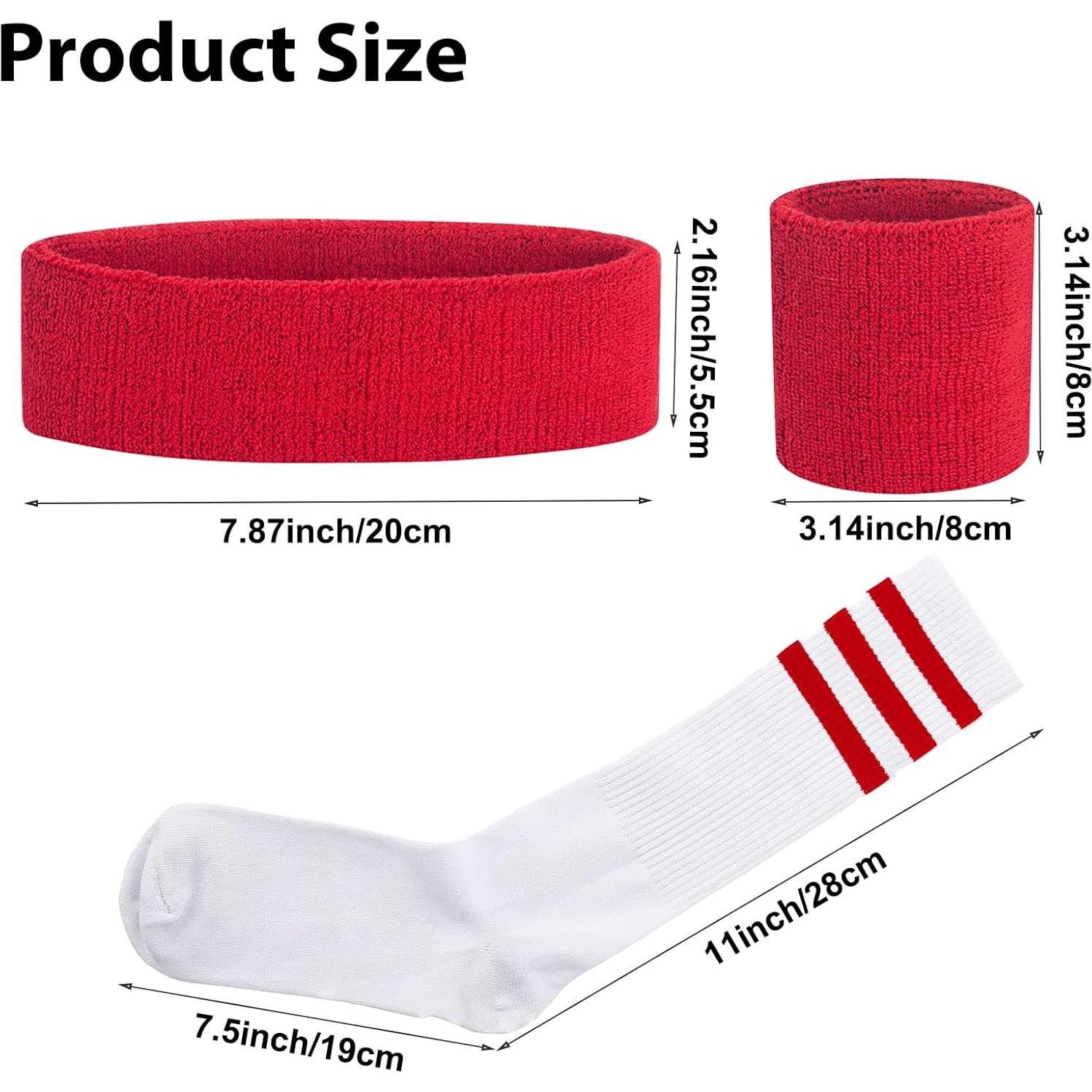 Conjunto 5 Piezas Banda Cabeza Muñequera y Calcetines Rayas