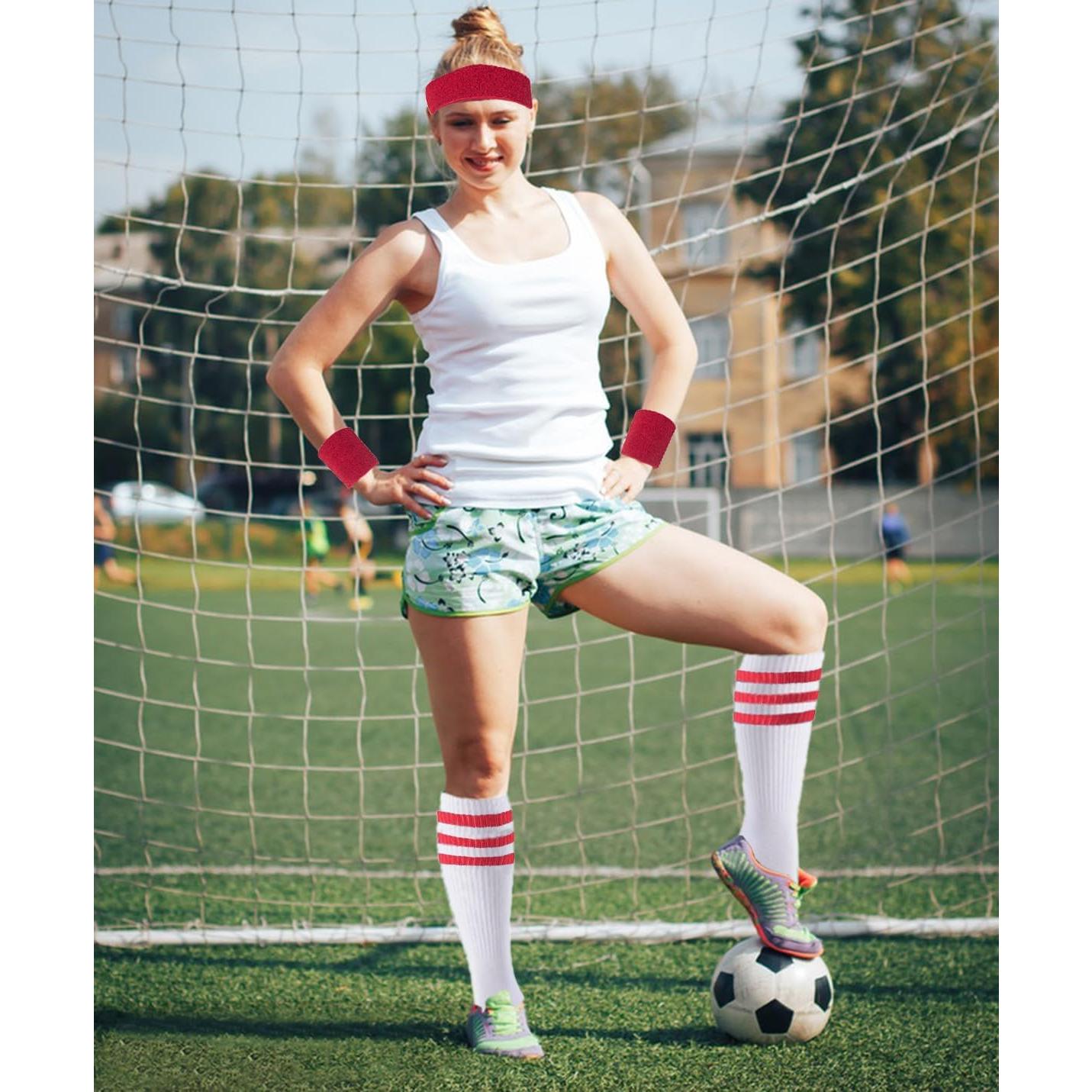 Conjunto 5 Piezas Banda Cabeza Muñequera y Calcetines Rayas