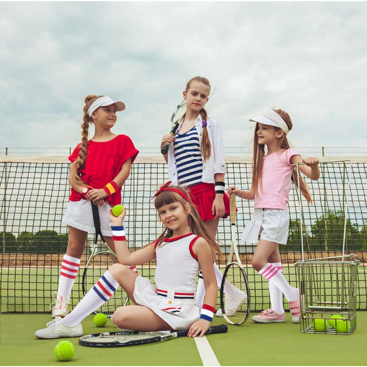 Conjunto 5 Piezas Banda Cabeza Muñequera y Calcetines Rayas