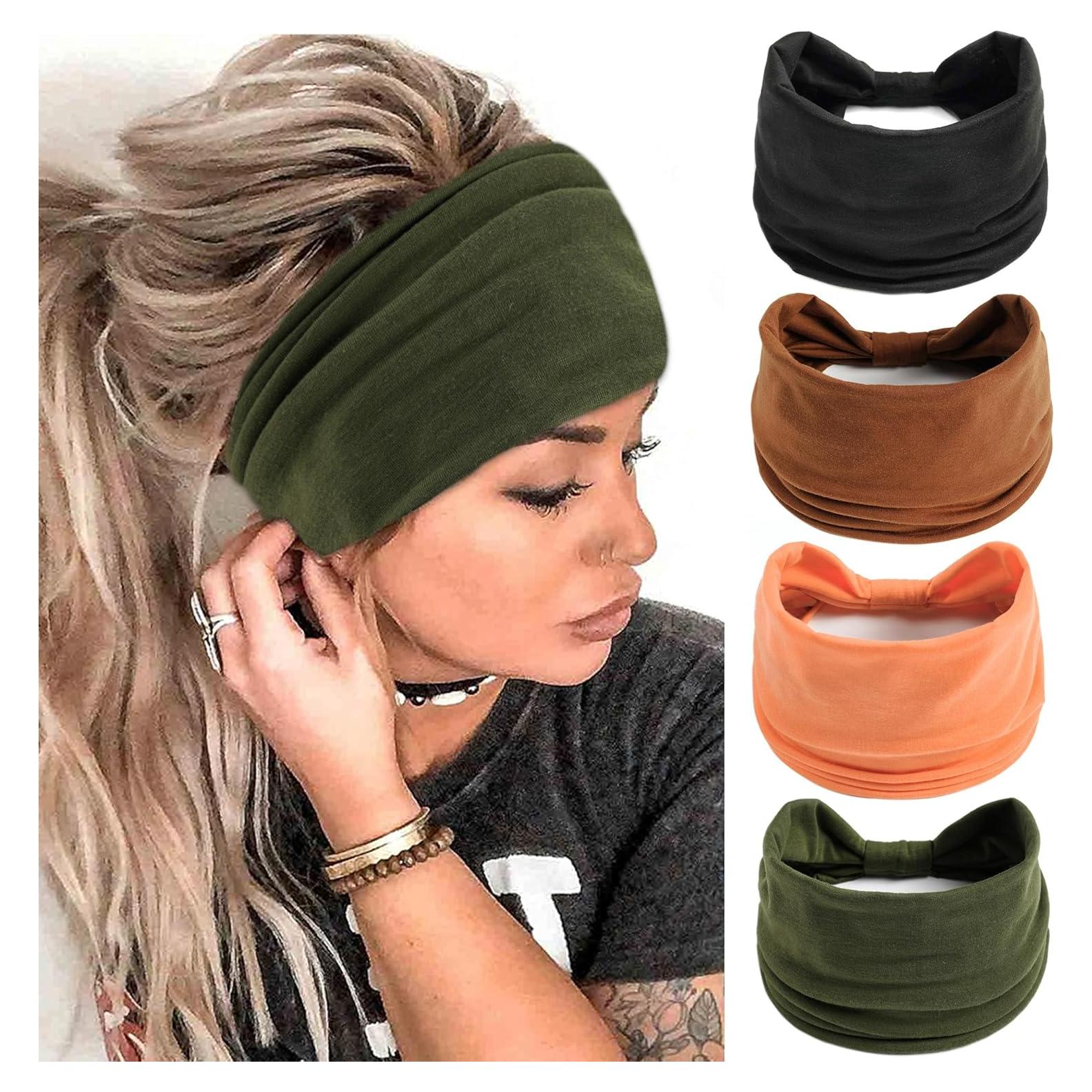 Diademas Elásticas FULZTEY para Mujeres - 4 Piezas Colores Sólidos