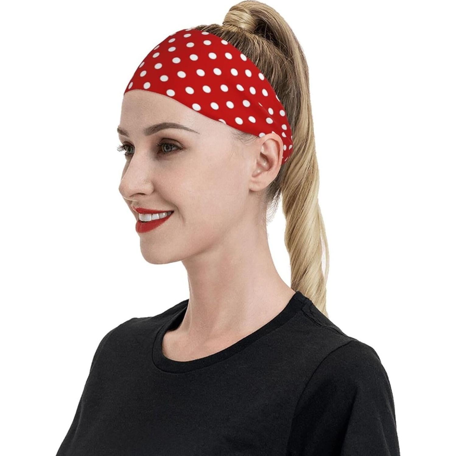 Banda para la cabeza deportiva SZBKRHN lunares rojos absorbente