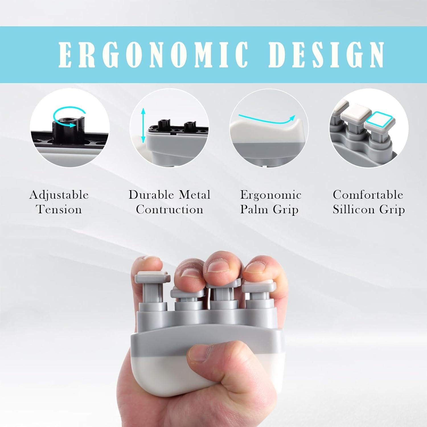 Ejercitador de Dedos JFGLORIX Ajustable para Fuerza de Agarre