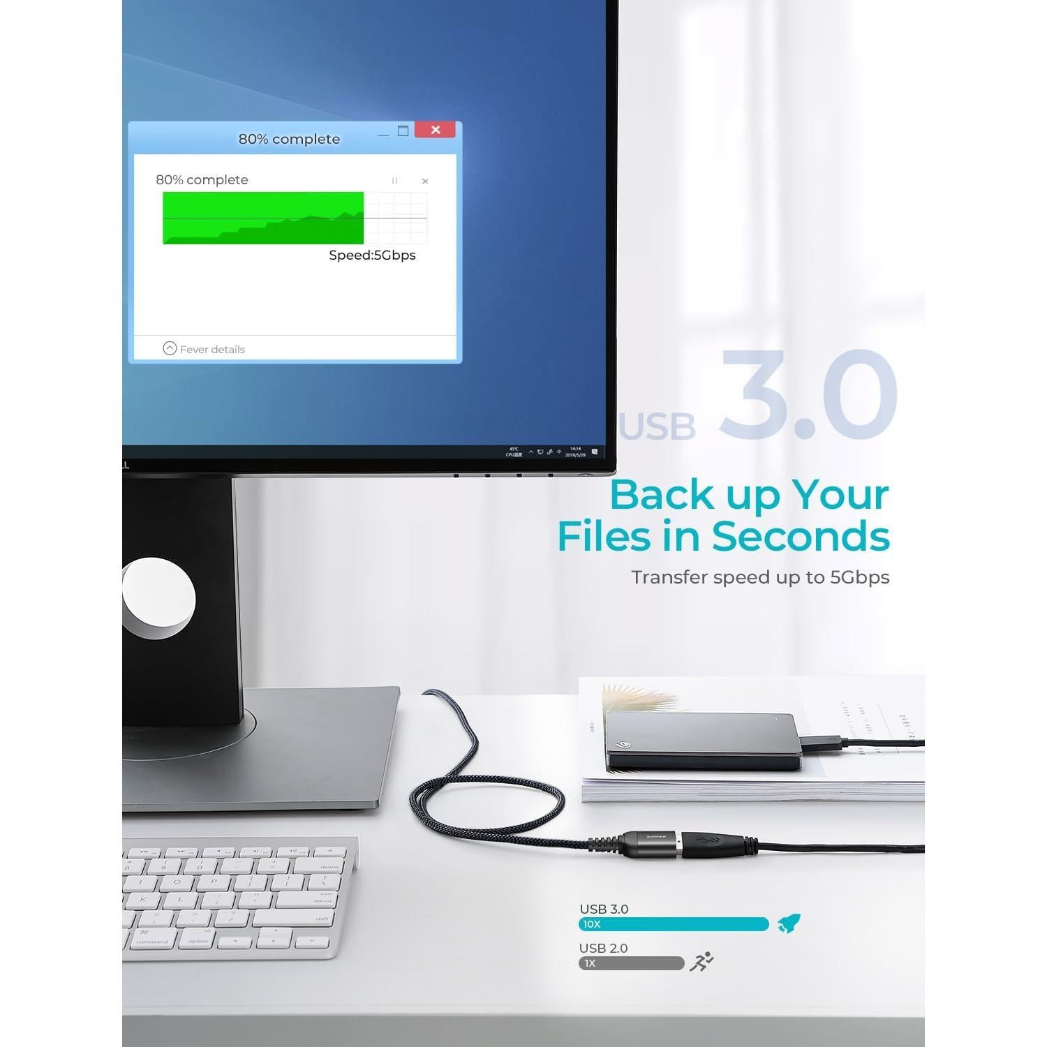 Cable de Extensión USB 3.0 AINOPE 1.5m Gris - 2 Pack