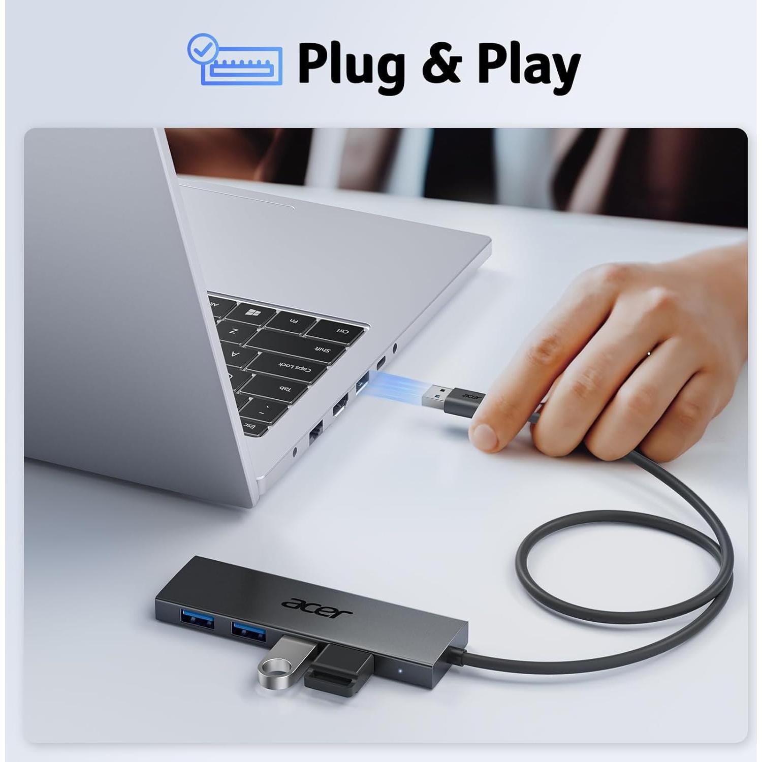 Hub USB Acer 4 Puertos 3.0 con Alimentación Tipo C 0.18m