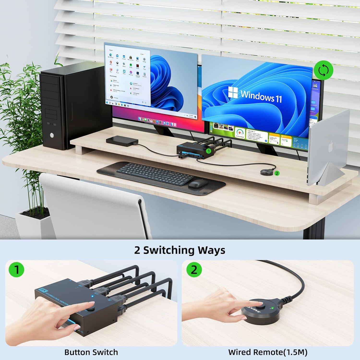 Conmutador KVM HDMI 2.1 DXchip001 8K 2 Monitores 2 PCs
