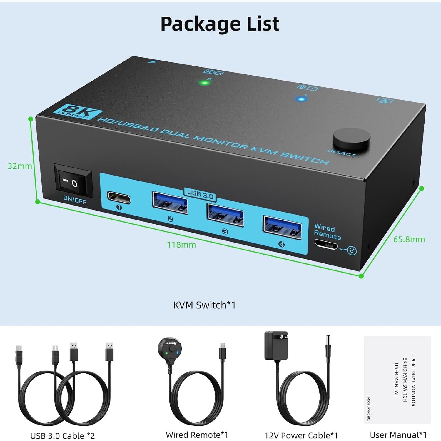 Conmutador KVM HDMI 2.1 DXchip001 8K 2 Monitores 2 PCs