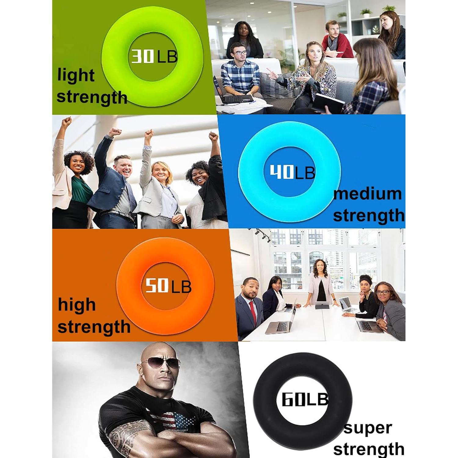 Juego de 4 Anillos de Fortalecimiento de Agarre Gouccpu 30-60LB