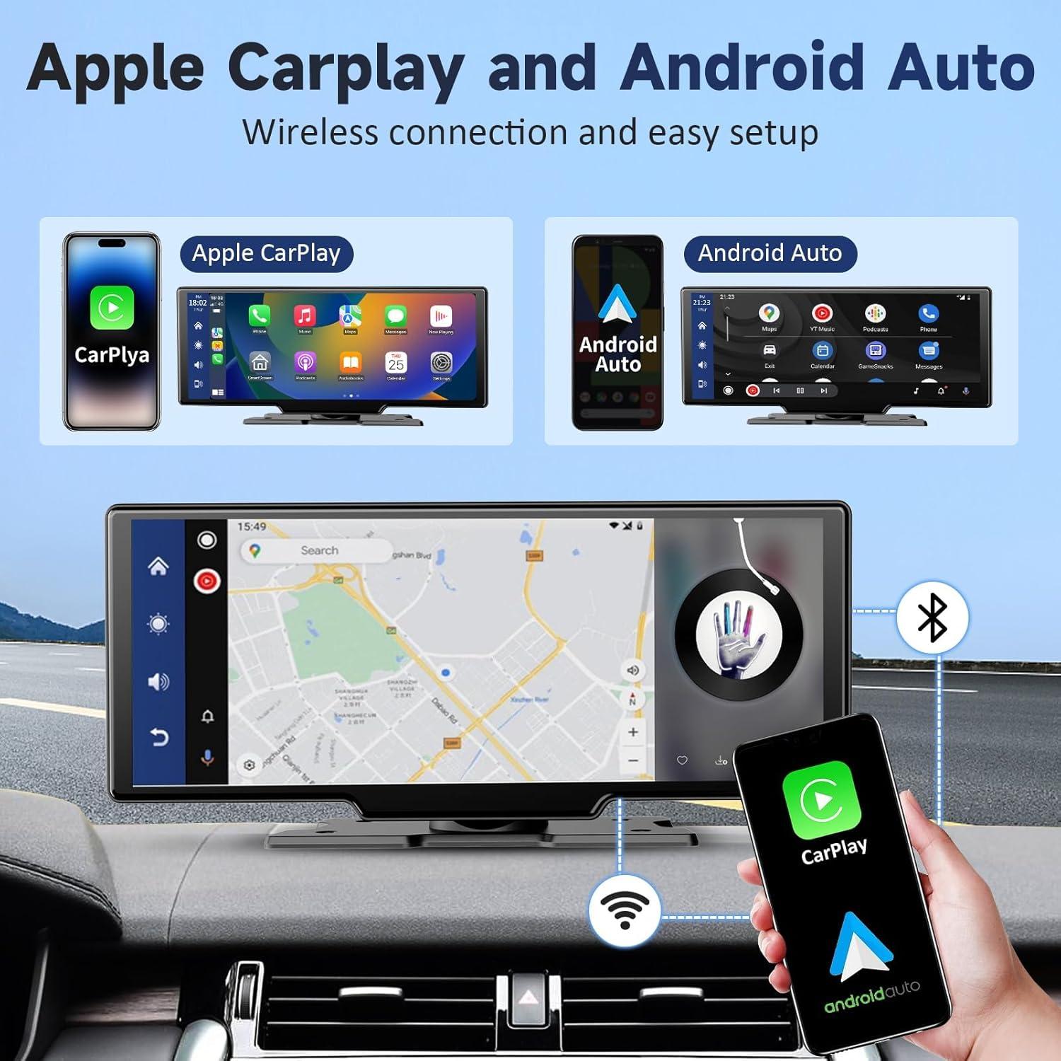 Pantalla Portátil Inalámbrica Kuayvan 10.26" Carplay y Android Auto