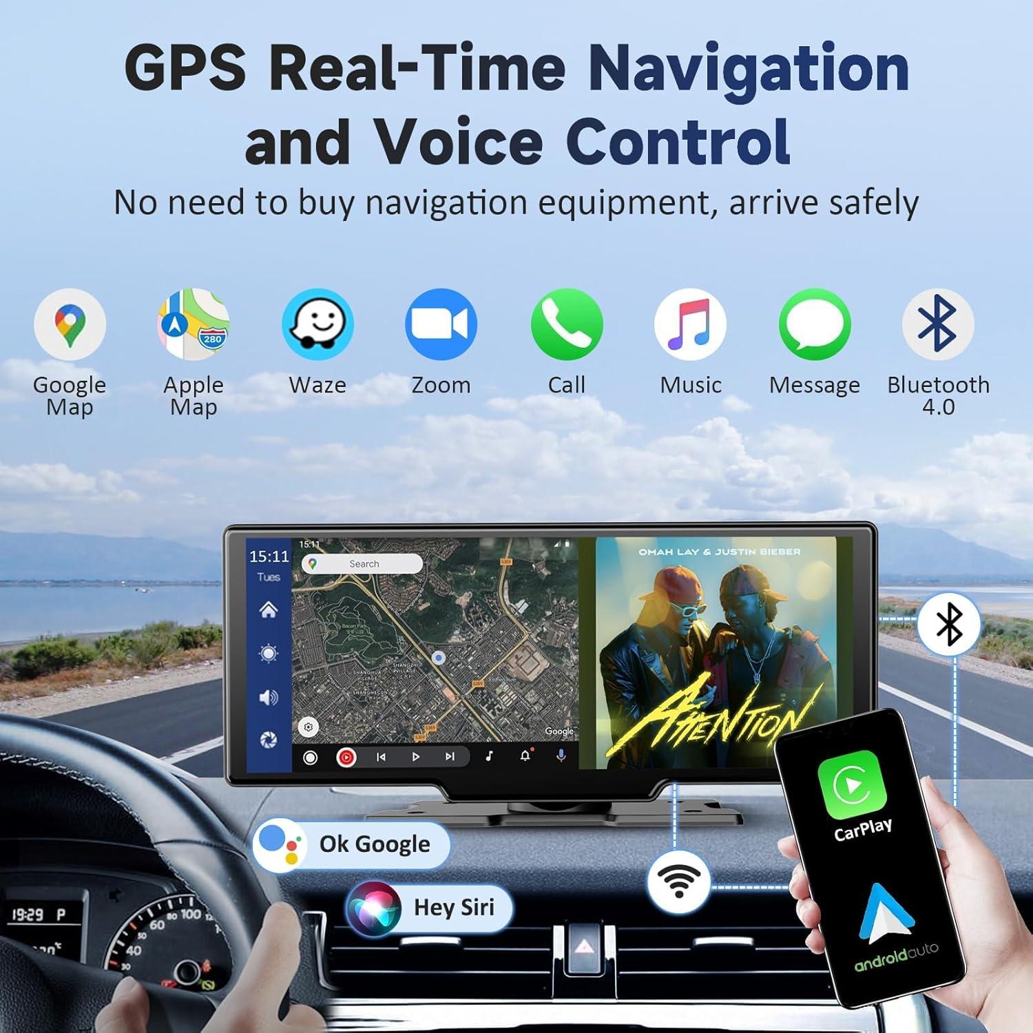 Pantalla Portátil Inalámbrica Kuayvan 10.26" Carplay y Android Auto