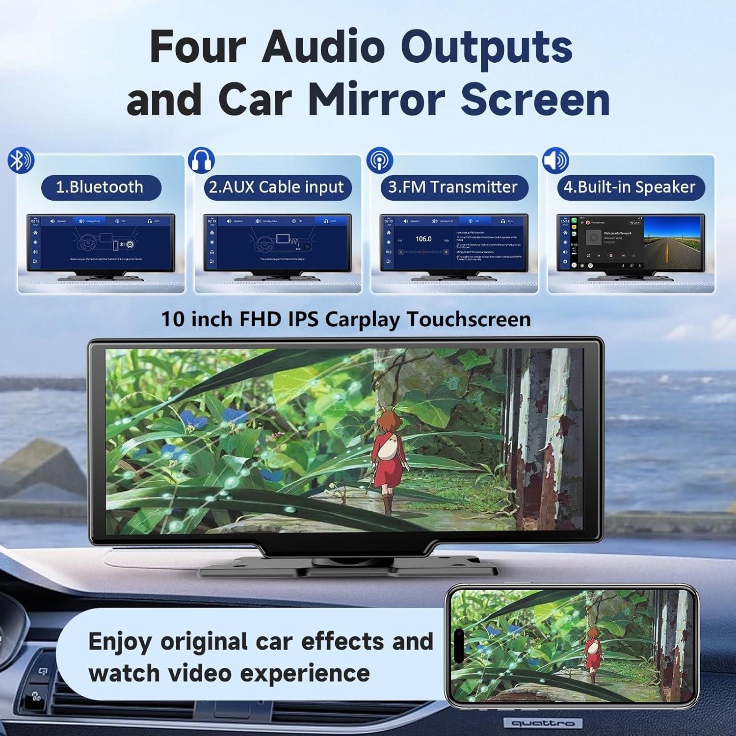 Pantalla Portátil Inalámbrica Kuayvan 10.26" Carplay y Android Auto