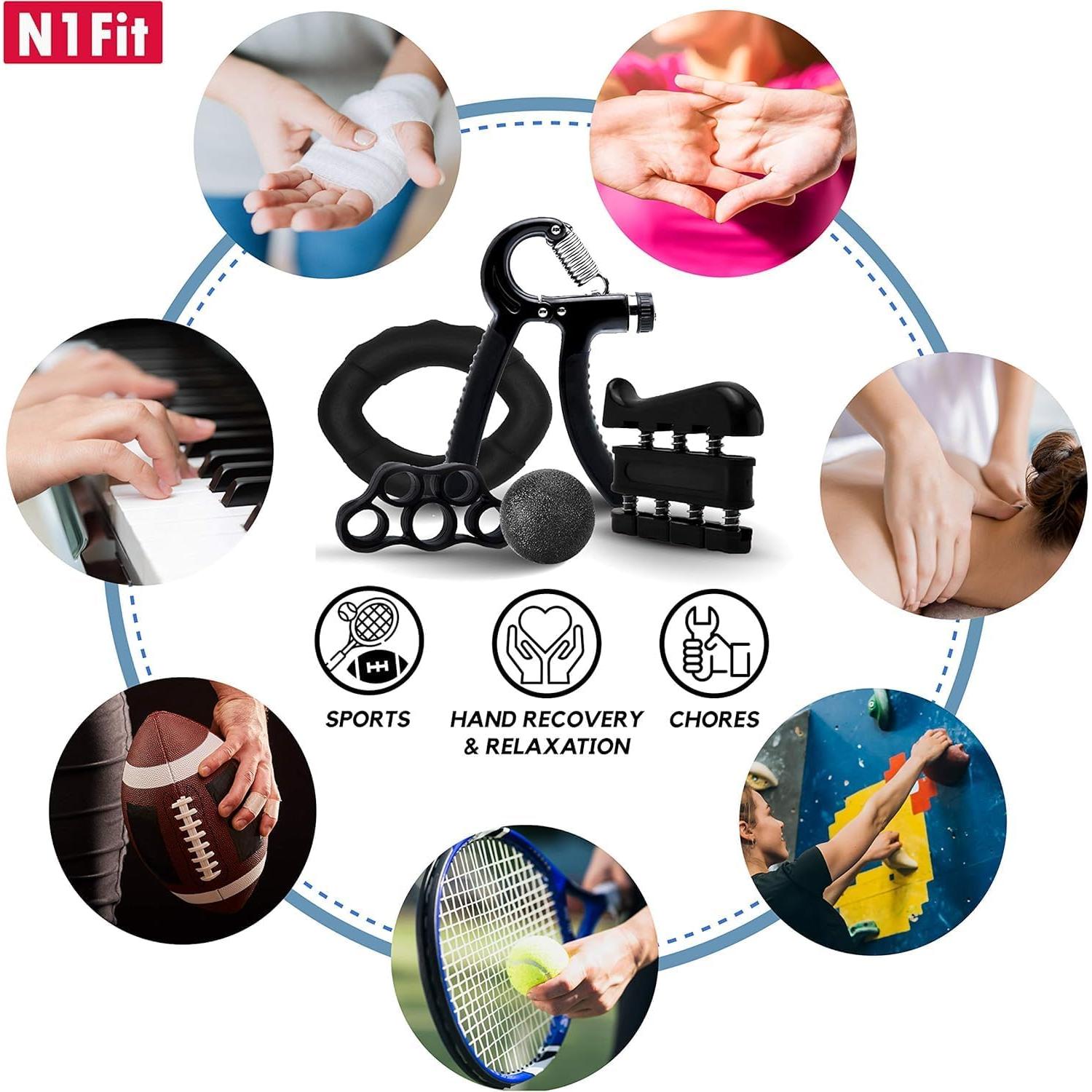 Kit de Fortalecedores de Agarre N1Fit - 5 Piezas con Resistencia Ajustable