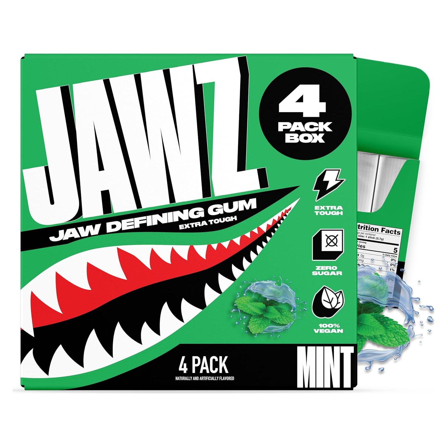 Chicle Jawz para Mandíbula - Caja 4 Paquetes Menta Sin Azúcar
