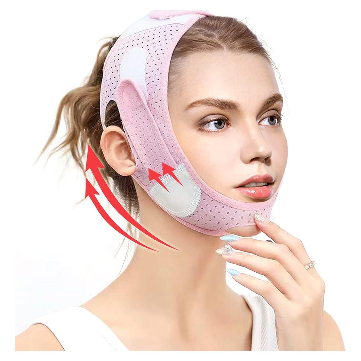 Correa Facial Reutilizable Flylin V-Line para Doble Mentón - Rosa