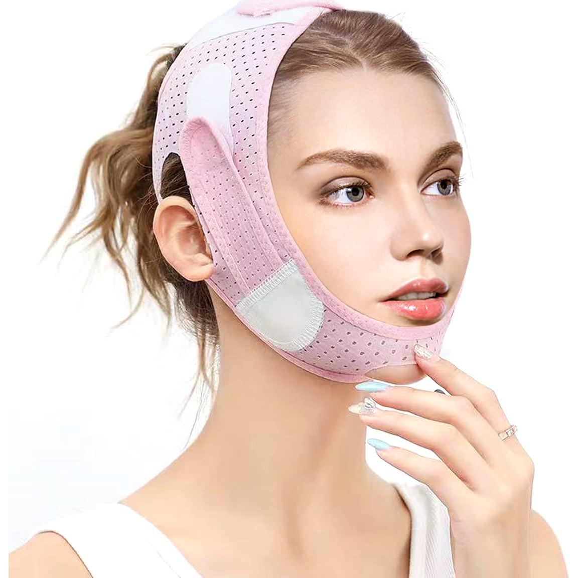 Correa Facial Reutilizable Flylin V-Line para Doble Mentón - Rosa