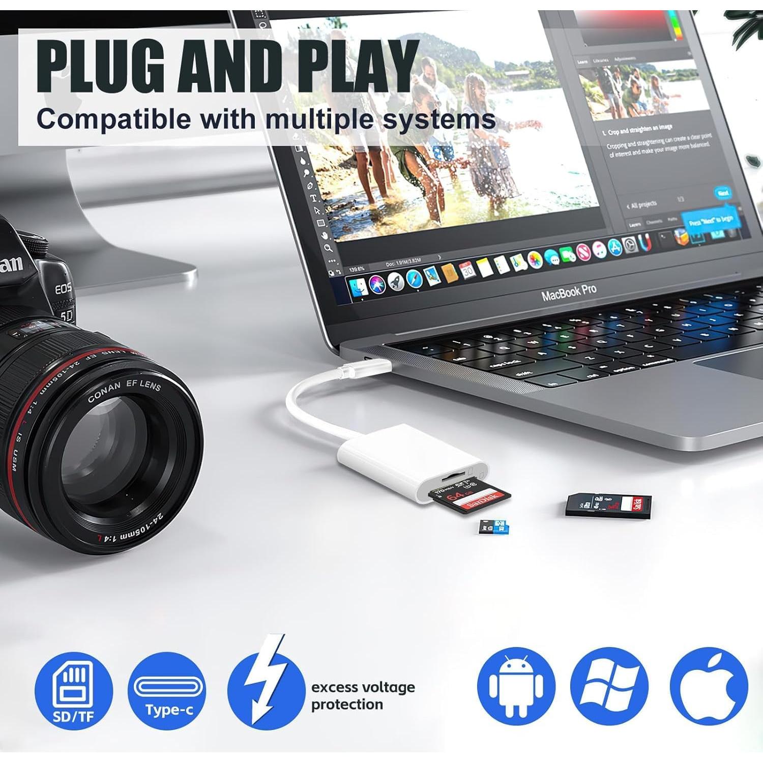 Lector de Tarjetas SD USB C 2 en 1 Wtyixs para iPhone y Mac