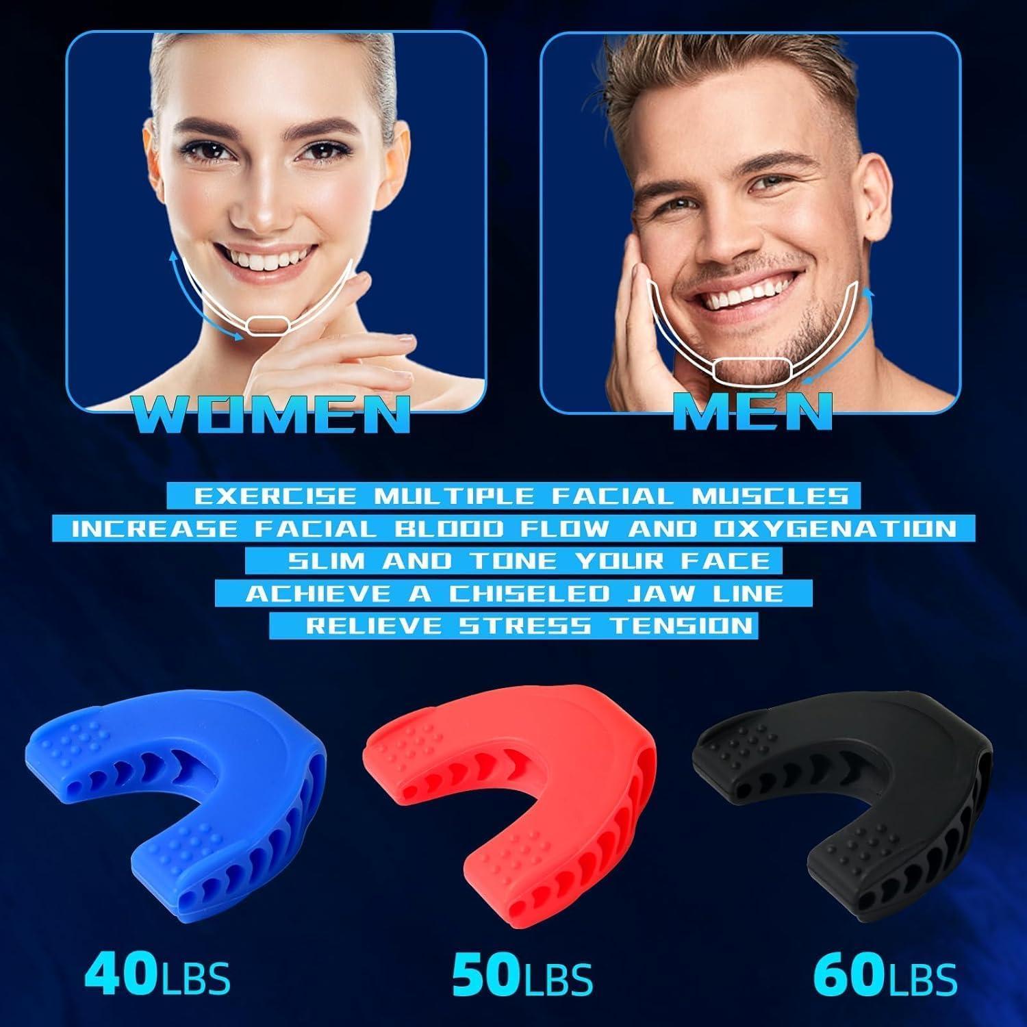 Ejercitador de Mandíbula RAVIAD 3 PCS Silicona Azul Rojo