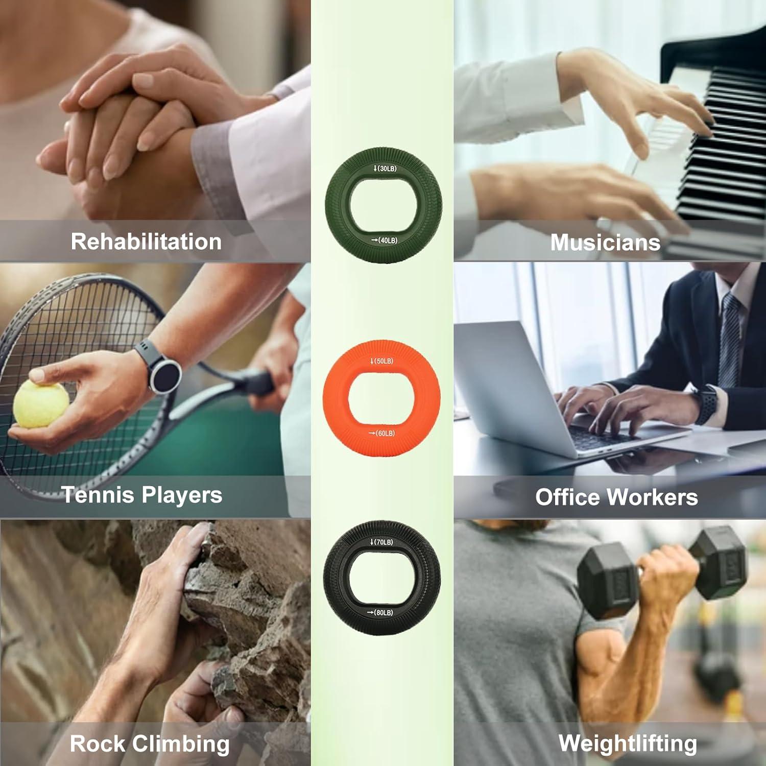 Entrenador de Fuerza de Agarre SIMPLECOOL 30-80 Lbs 3 Piezas