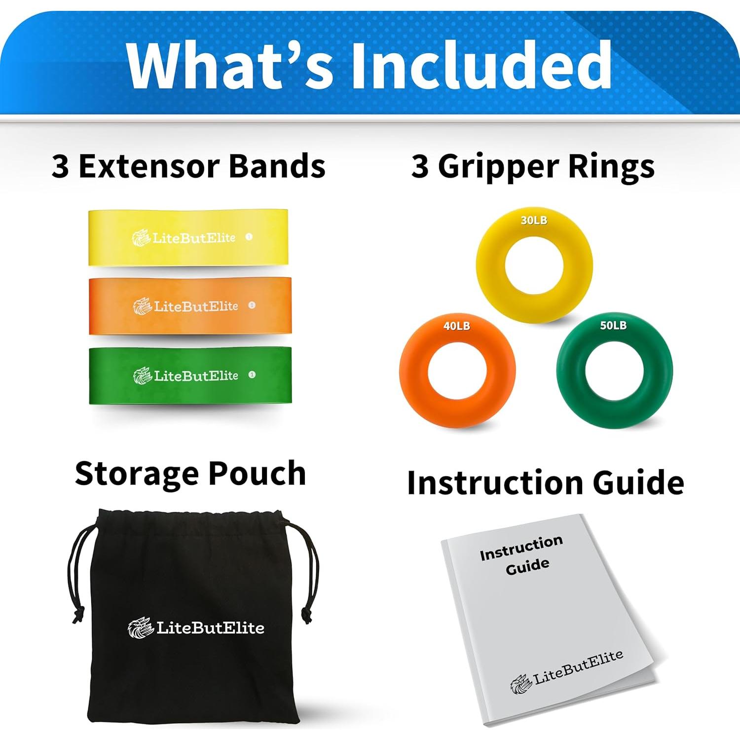 Kit de Entrenador de Fuerza de Agarre LiteButElite - 3 en 1