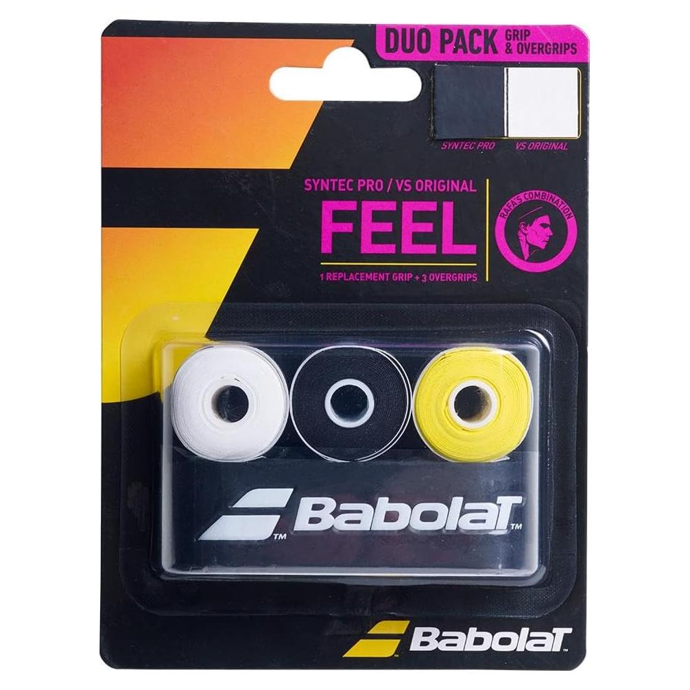 Grip Babolat Syntec Pro + Overgrip VS Original Blanco/Negro/Amarillo