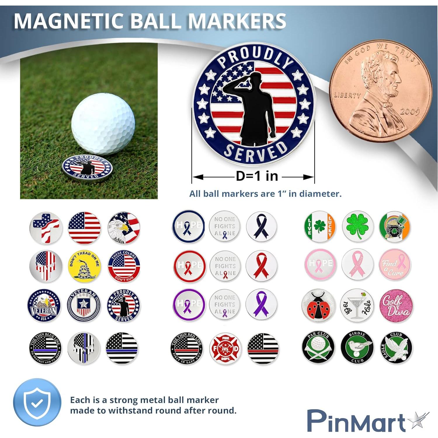 Juego de 9 Marcadores de Pelotas de Golf PinMart Magnéticos