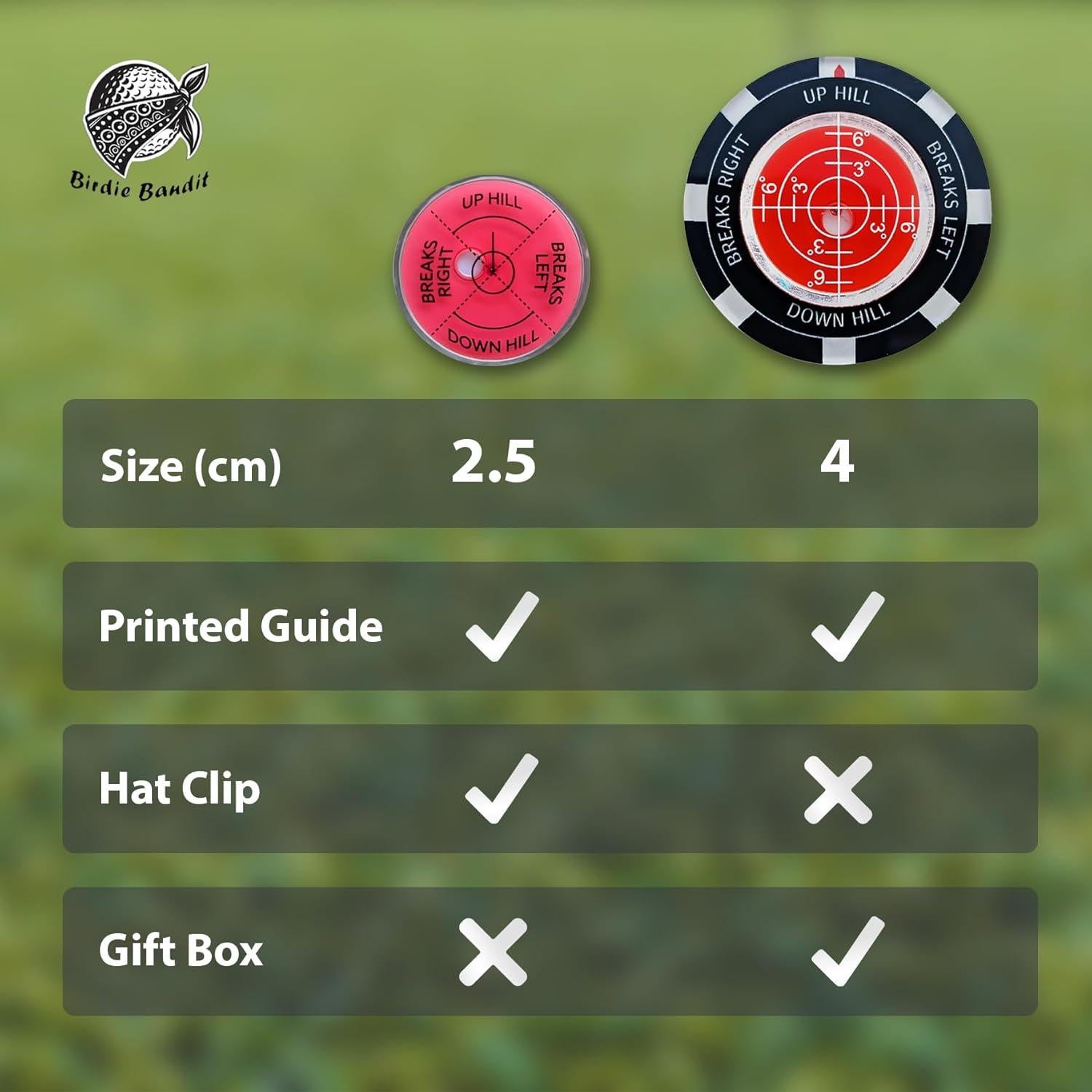 Marcador de bola de golf Fraser Fitness Rojo Premium con nivel de burbuja