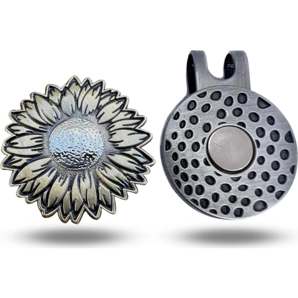 Marcador de Pelotas de Golf Girasol Metal Completo con Clip