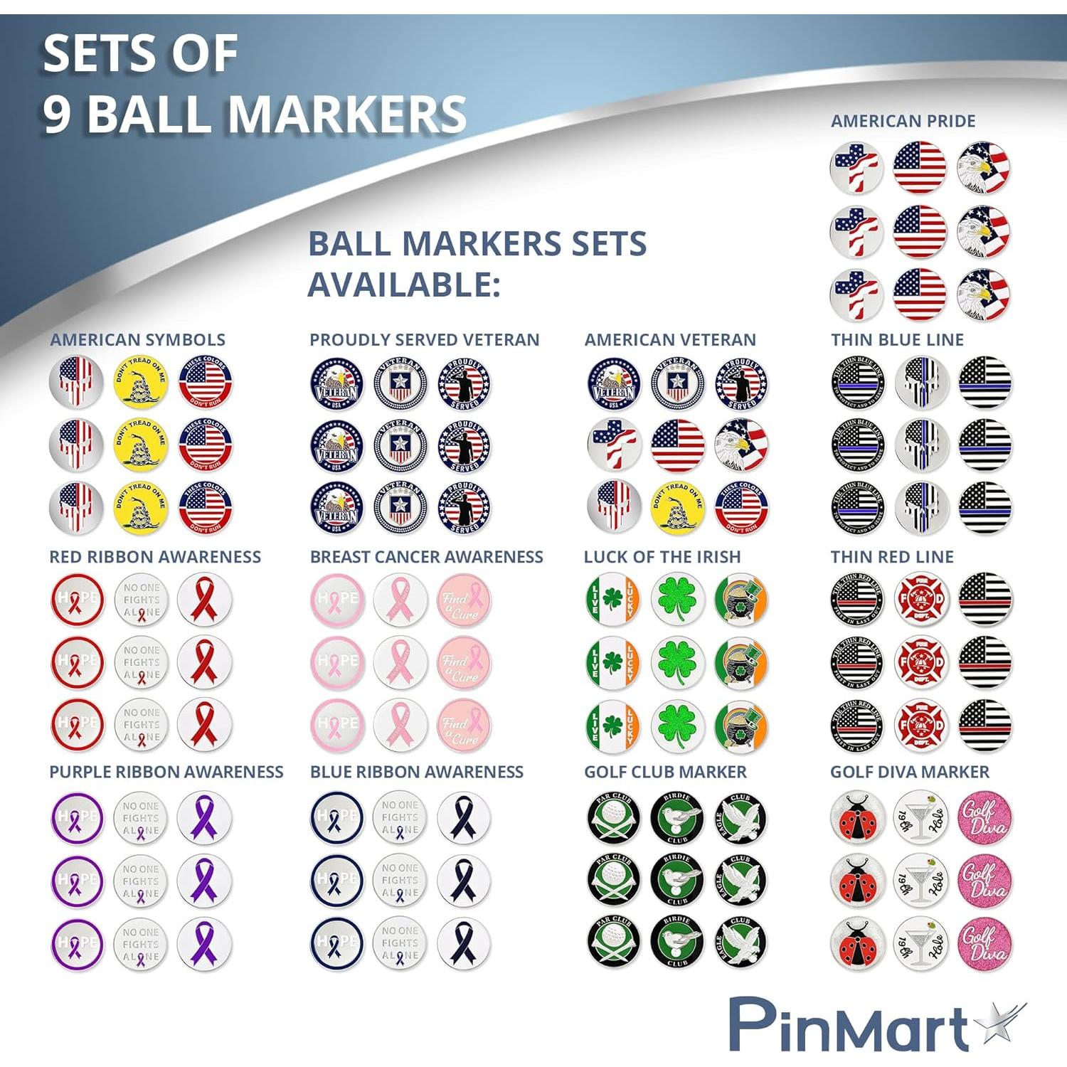 Juego de 9 Marcadores de Pelotas de Golf PinMart - Magnéticos