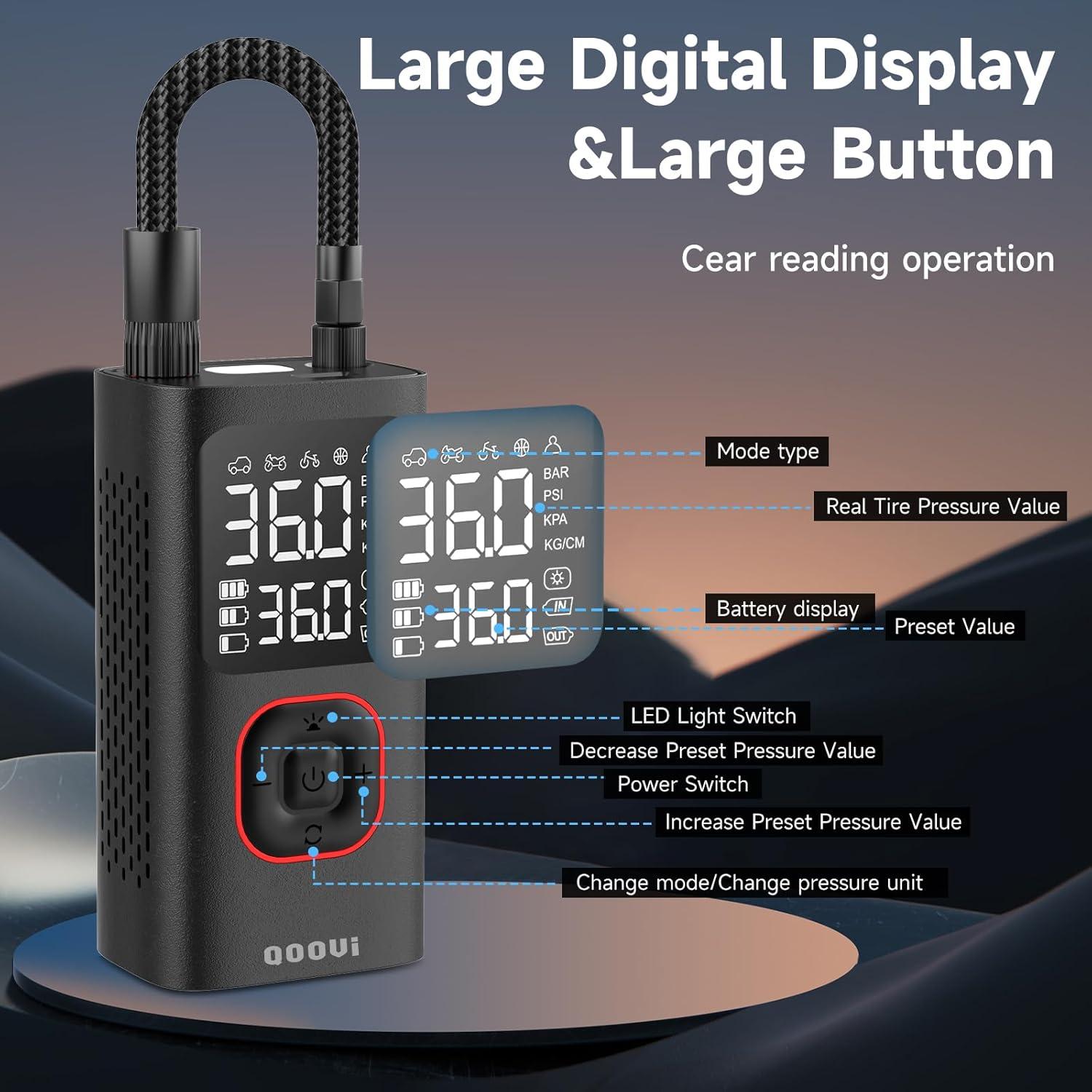 Compresor de Aire Portátil Qoovi ATJ-001 150 PSI con Luz LED