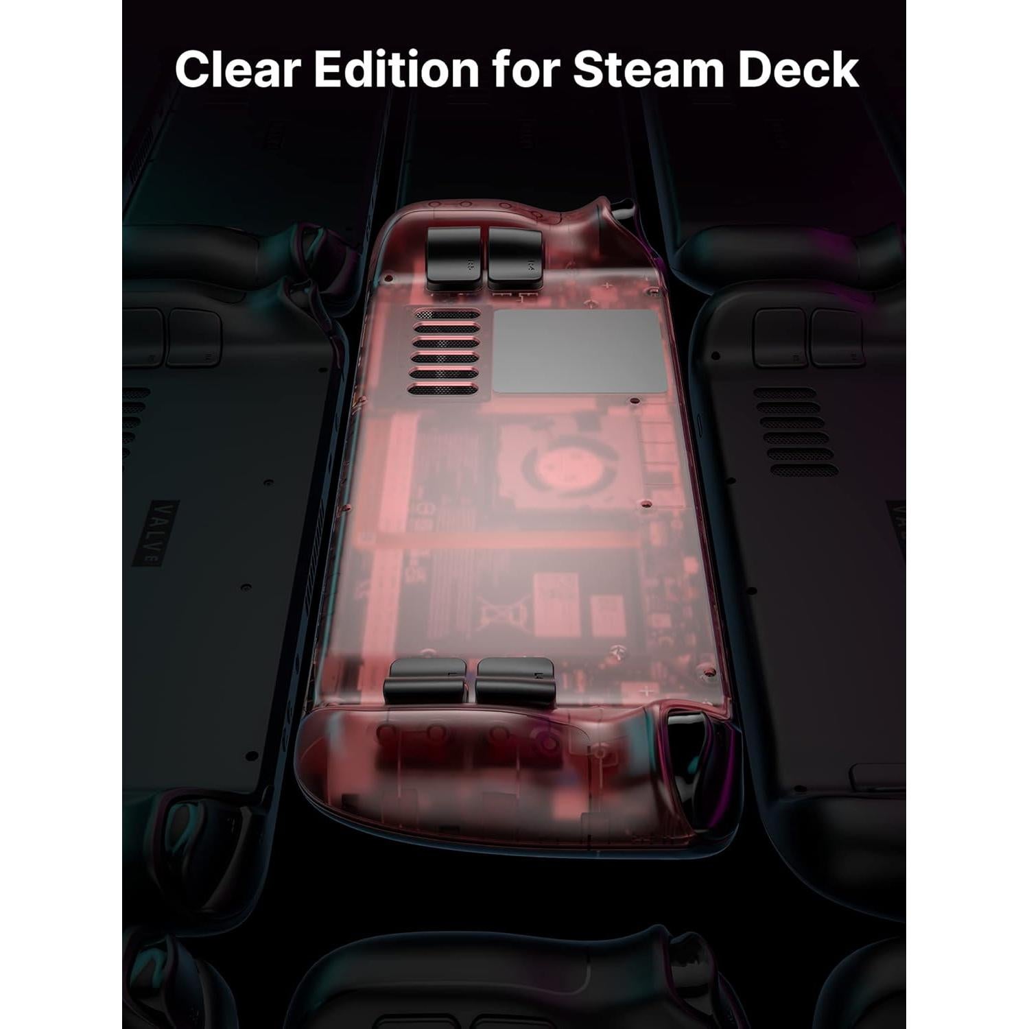 JSAUX Carcasa Trasera Transparente para Steam Deck - Rojo