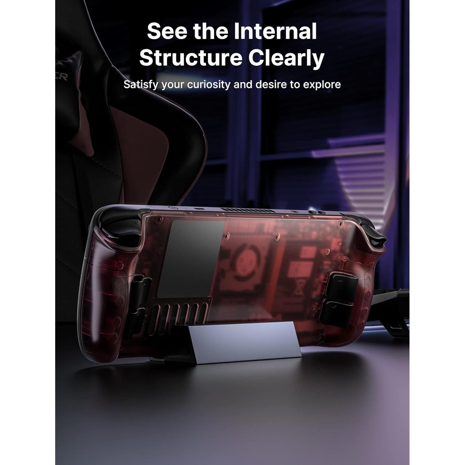 JSAUX Carcasa Trasera Transparente para Steam Deck - Rojo