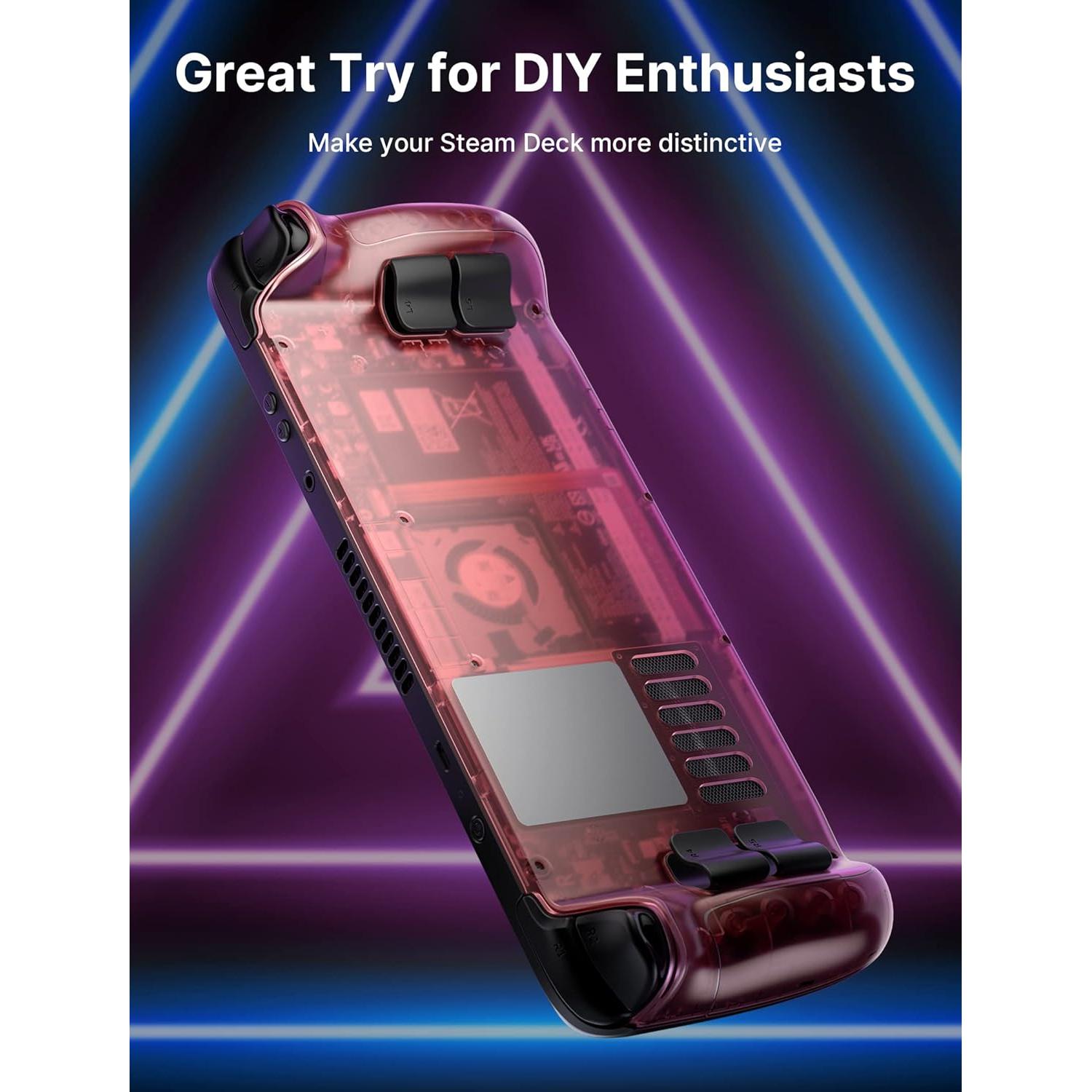 JSAUX Carcasa Trasera Transparente para Steam Deck - Rojo