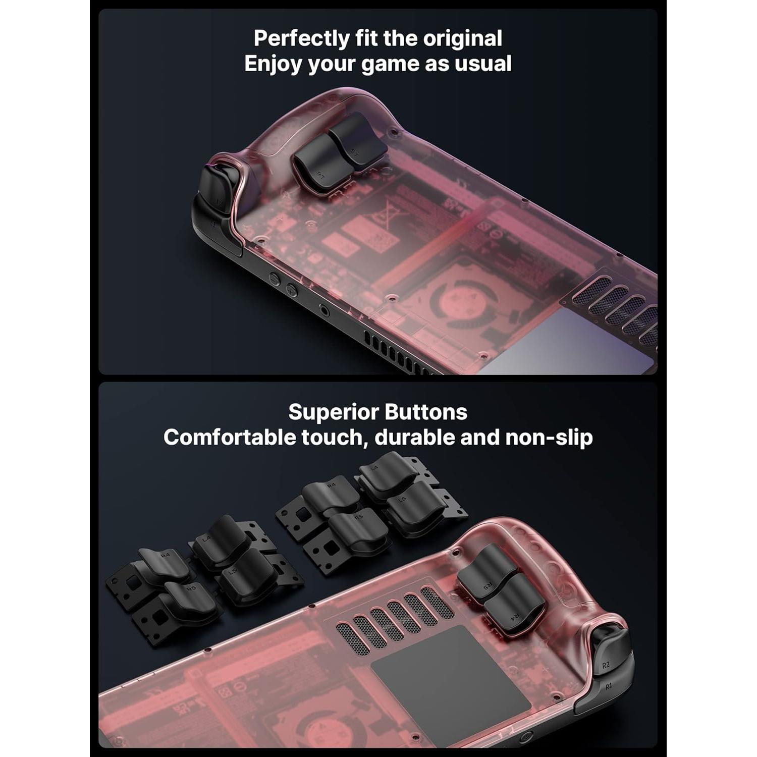 JSAUX Carcasa Trasera Transparente para Steam Deck - Rojo