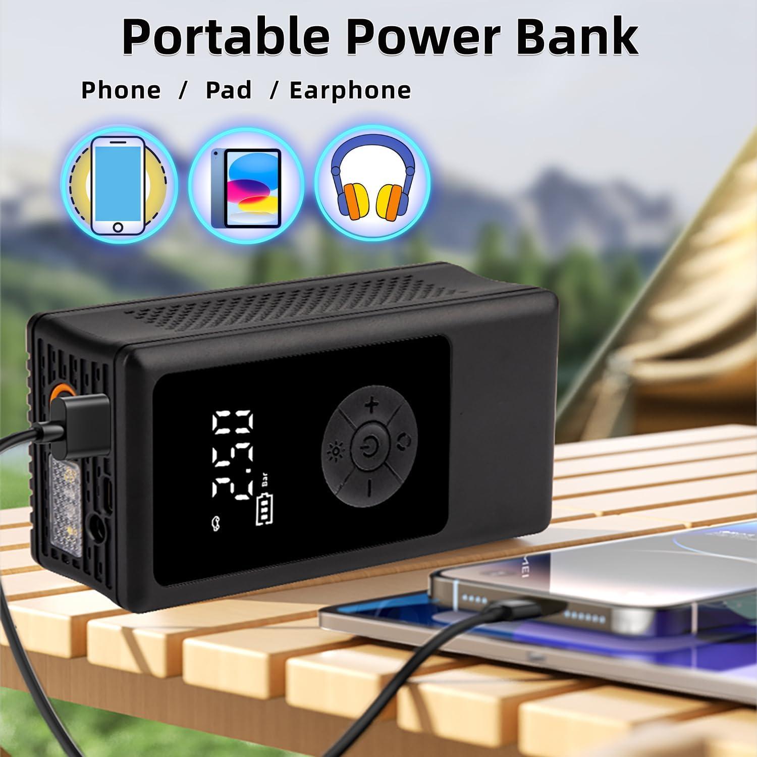 Tire Inflator Portable Air Compressor for Car Ball and Basketball for Sports Balls, Auto Air Pump for Car Tires Bicycle w Gauge Values Display, 150PSI Power Battery Bike Pump Cordless