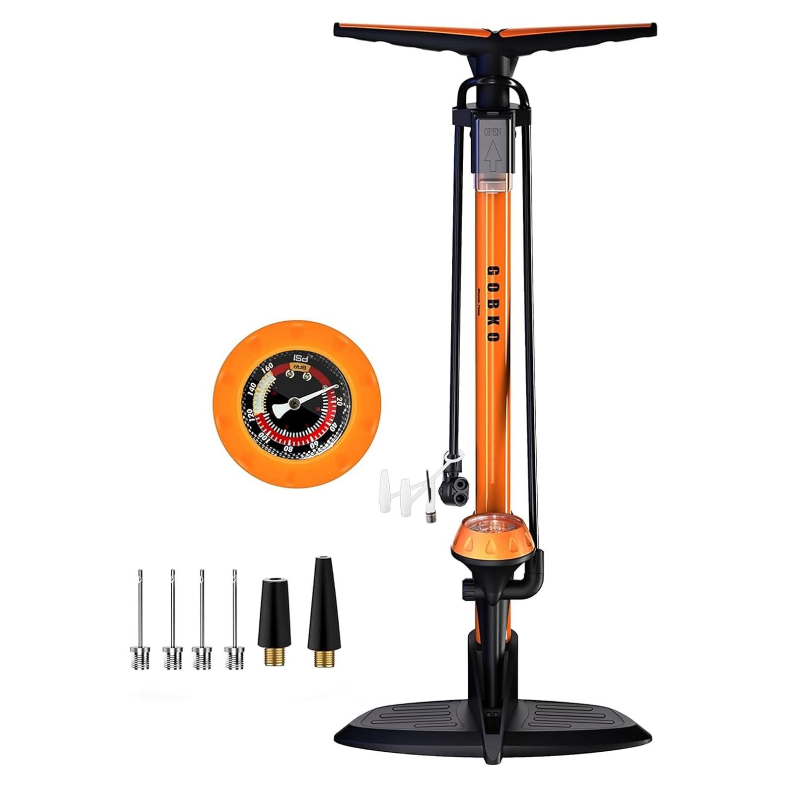 Bomba de Bicicleta GOBKO D2 con Manómetro 160 PSI Naranja