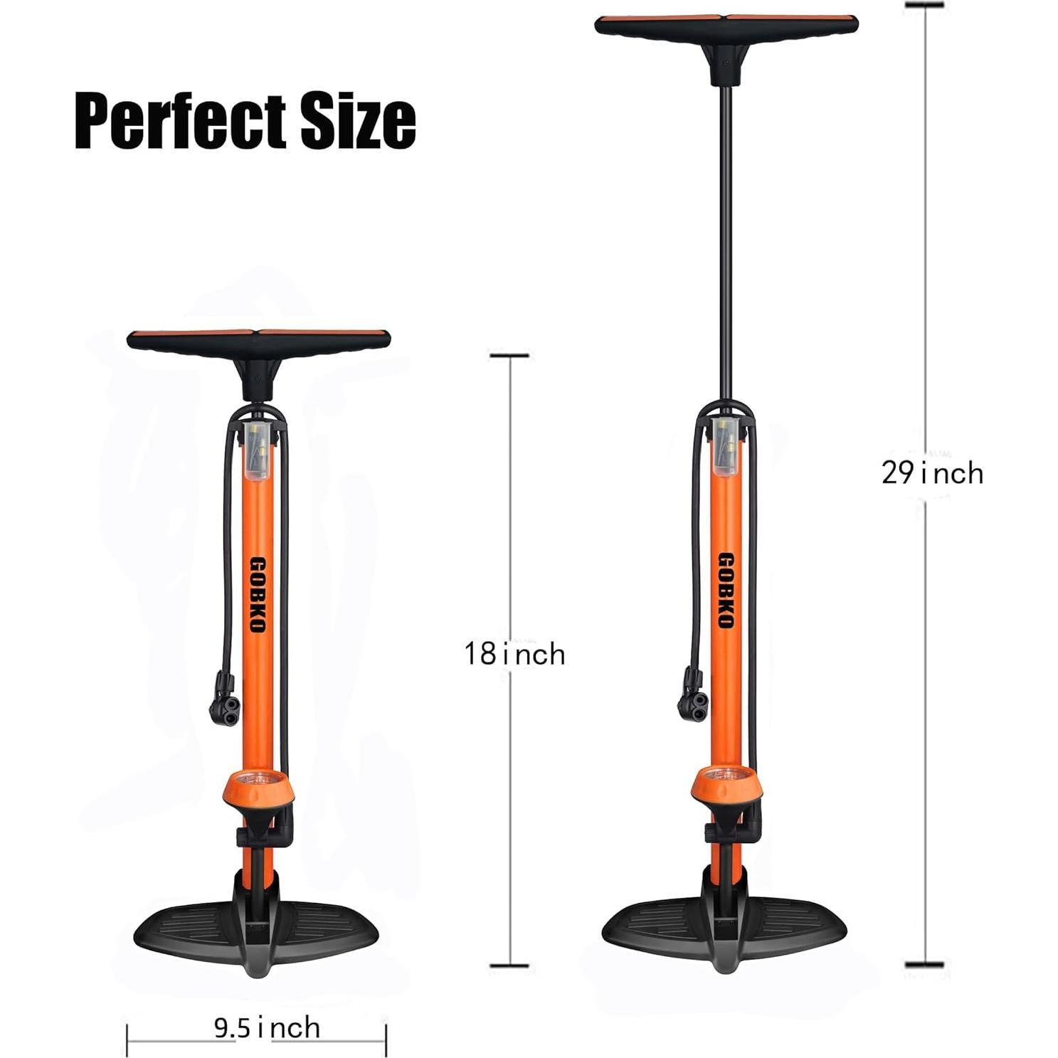 Bomba de Bicicleta GOBKO D2 con Manómetro 160 PSI Naranja
