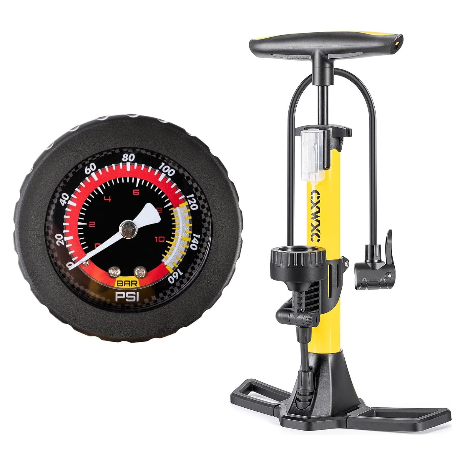 Bomba de Bicicleta CXWXC con Manómetro 160 PSI Amarillo