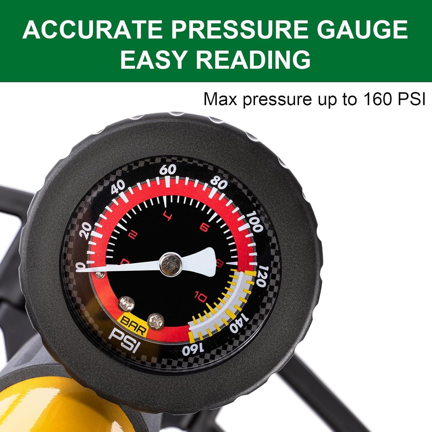 Bomba de Bicicleta CXWXC con Manómetro 160 PSI Amarillo