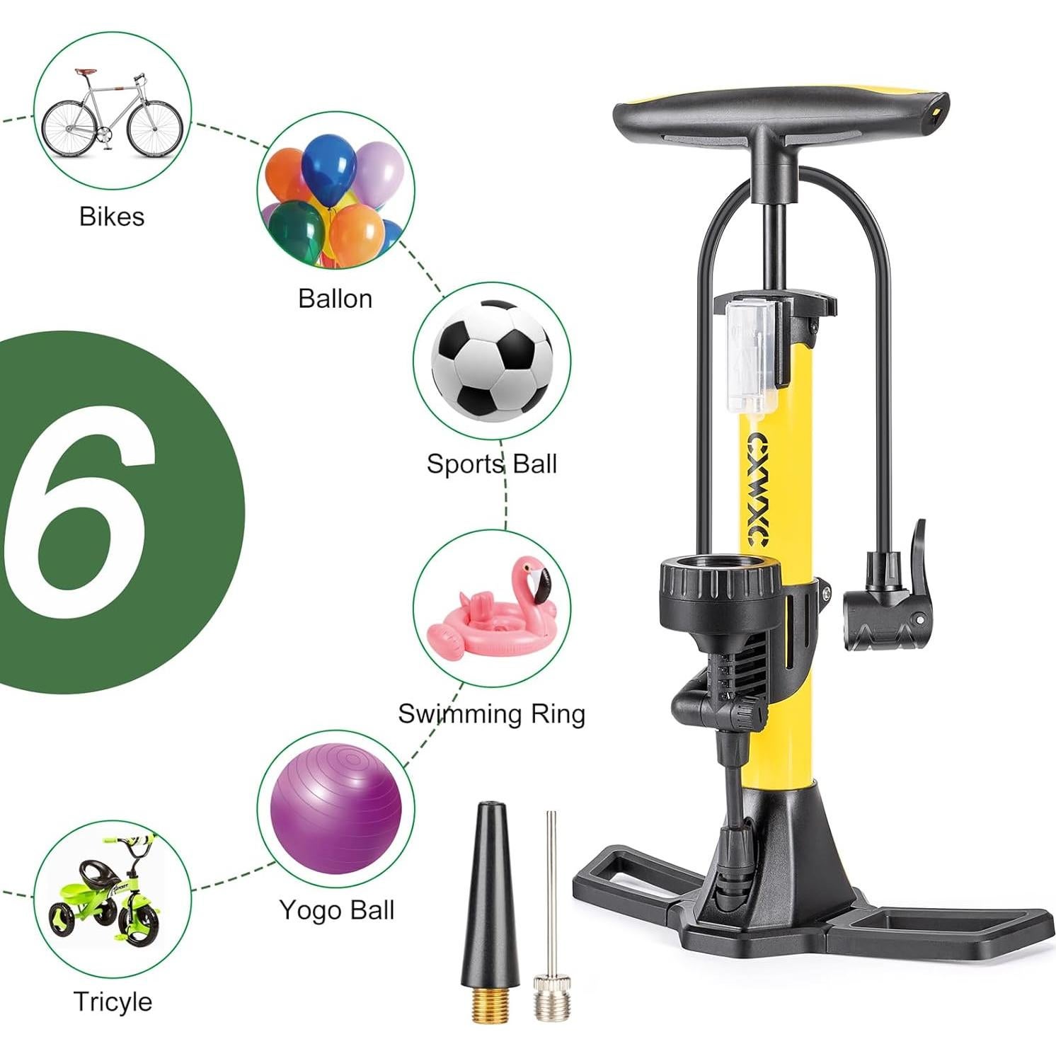 Bomba de Bicicleta CXWXC con Manómetro 160 PSI Amarillo