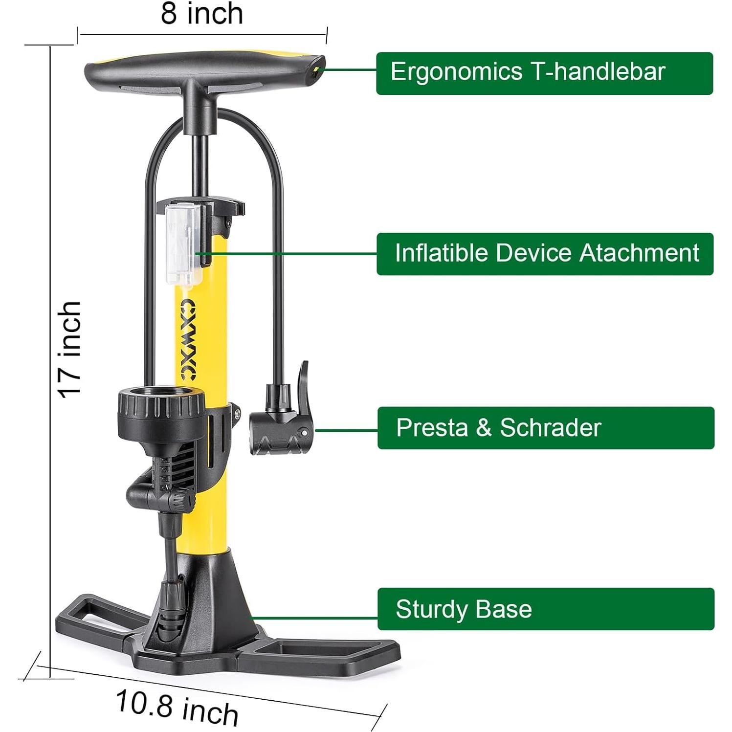 Bomba de Bicicleta CXWXC con Manómetro 160 PSI Amarillo