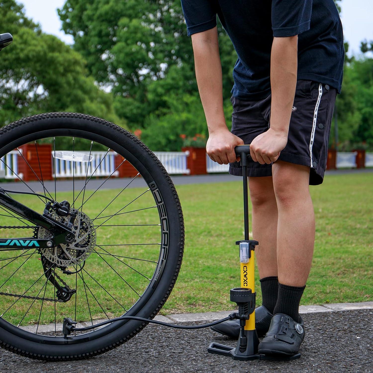 Bomba de Bicicleta CXWXC con Manómetro 160 PSI Amarillo