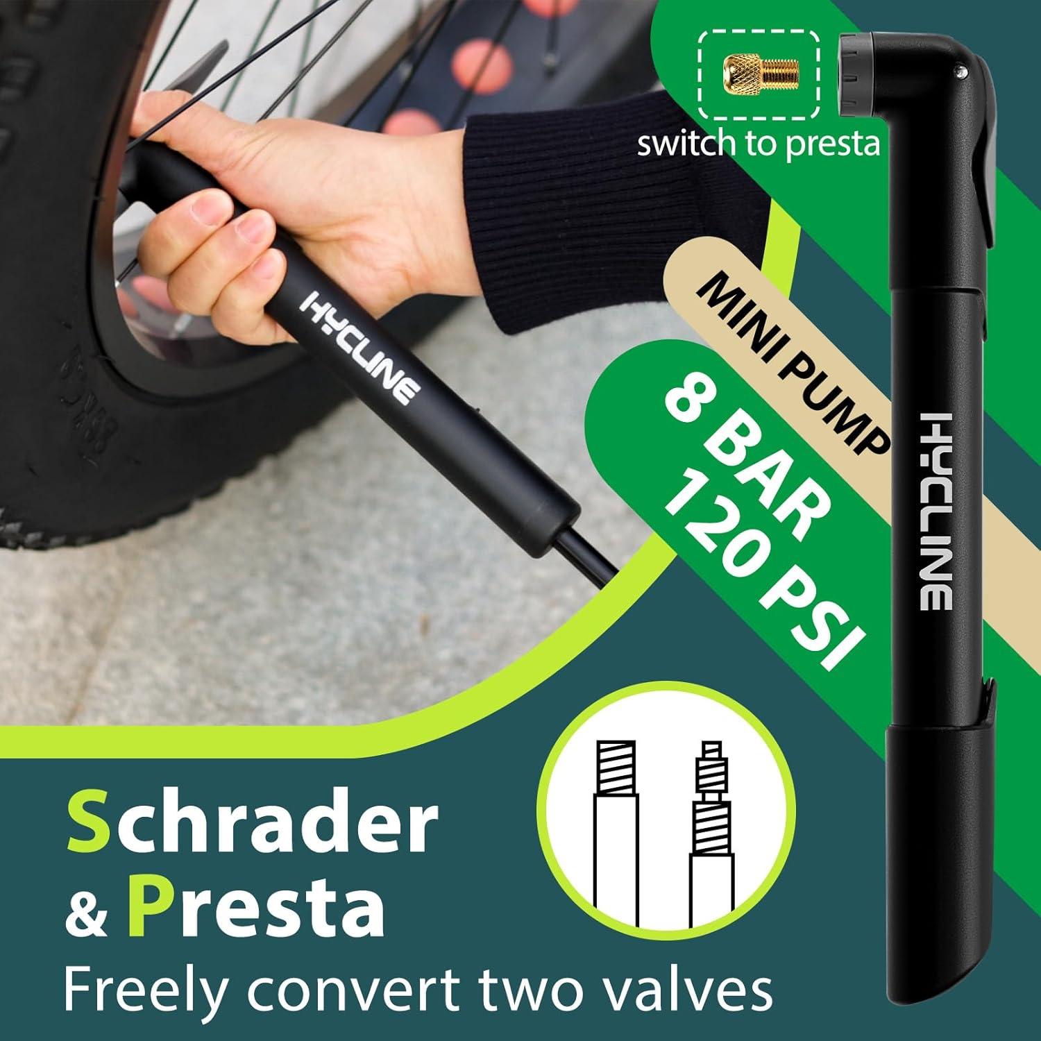 Bomba de Bicicleta Mini Hycline 120 PSI Válvula Dual Portátil