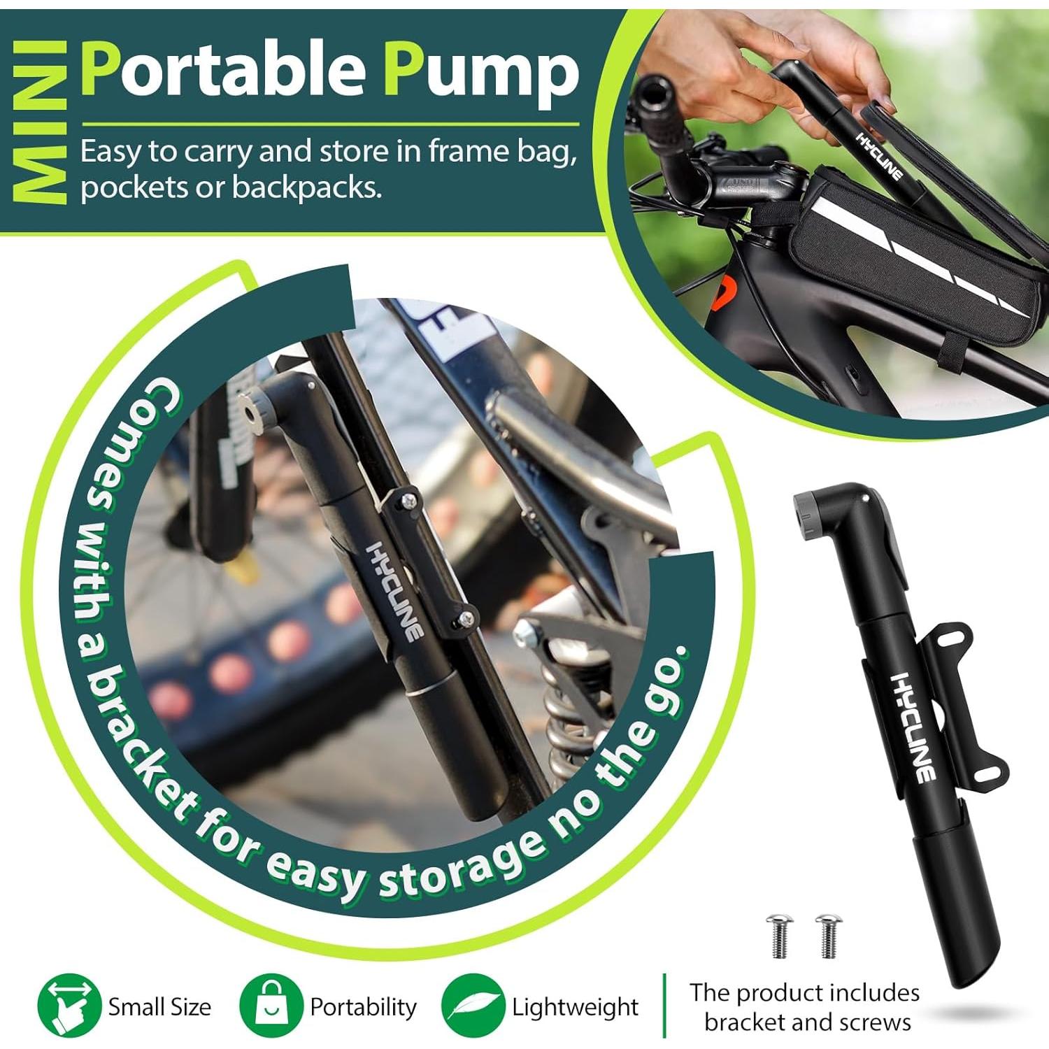 Bomba de Bicicleta Mini Hycline 120 PSI Válvula Dual Portátil