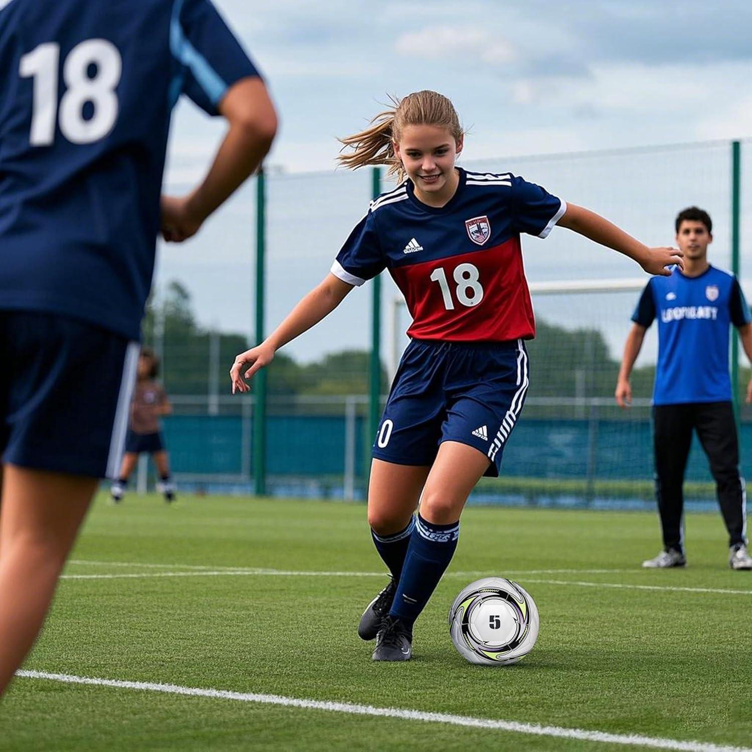 Balón de Fútbol Tamaño 5 LEKAYIHU PU Tornado Blanco con Bomba