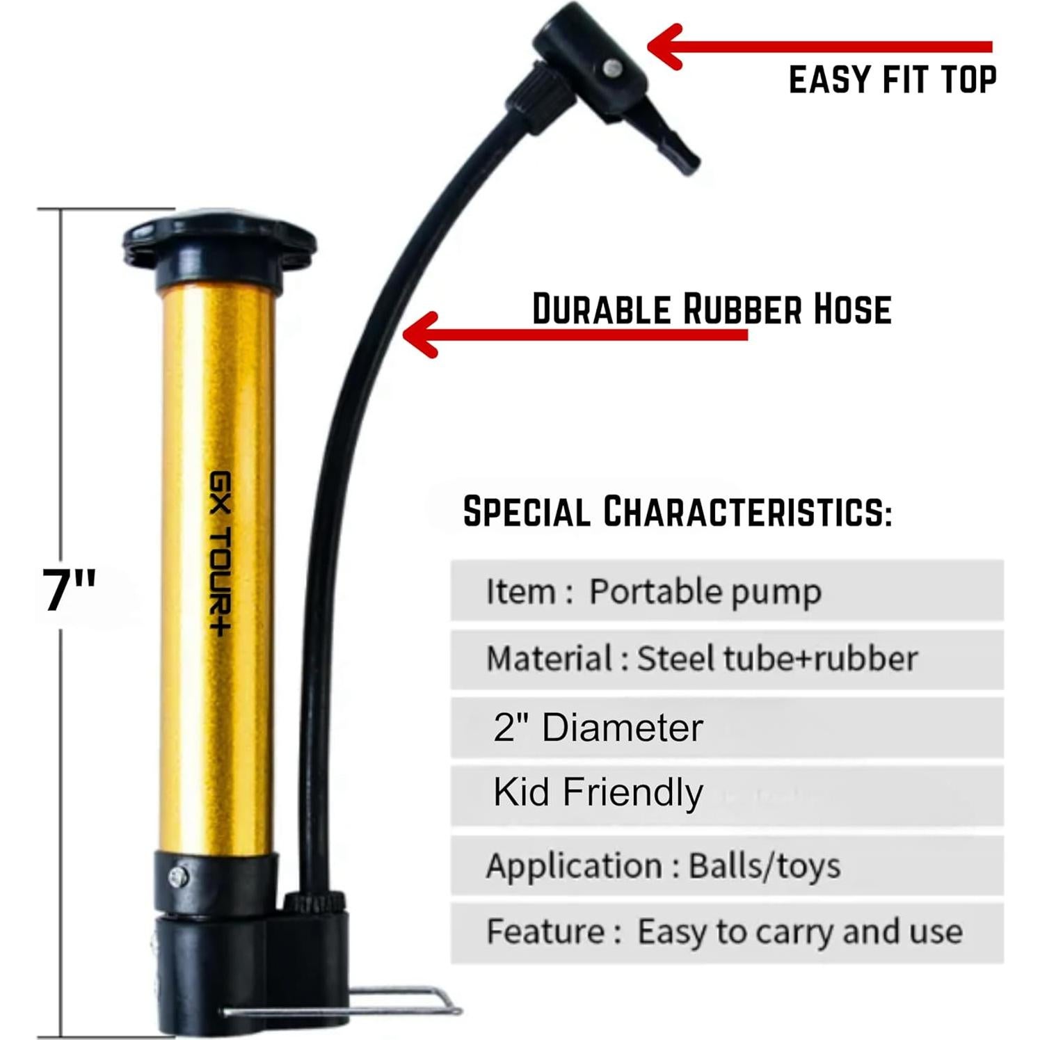 Inflador Manual GX TOUR+ Multiuso para Pelotas Deportivas