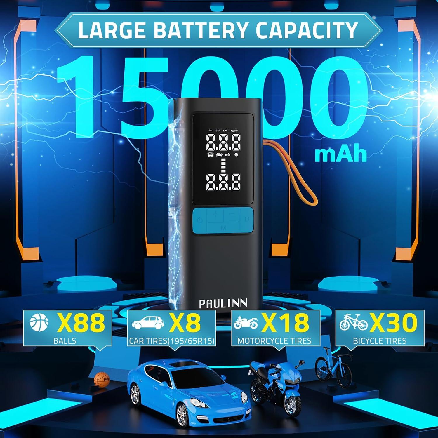 Compresor de Aire Portátil PAULINN 150 PSI 15000mAh Inalámbrico