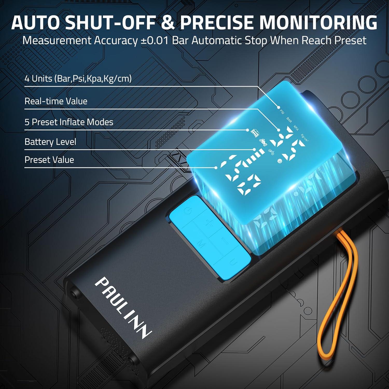 Compresor de Aire Portátil PAULINN 150 PSI 15000mAh Inalámbrico