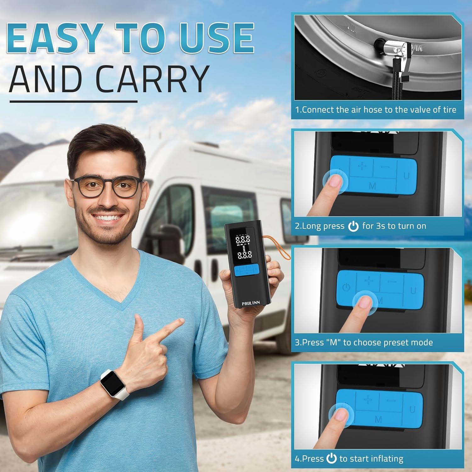 Compresor de Aire Portátil PAULINN 150 PSI 15000mAh Inalámbrico