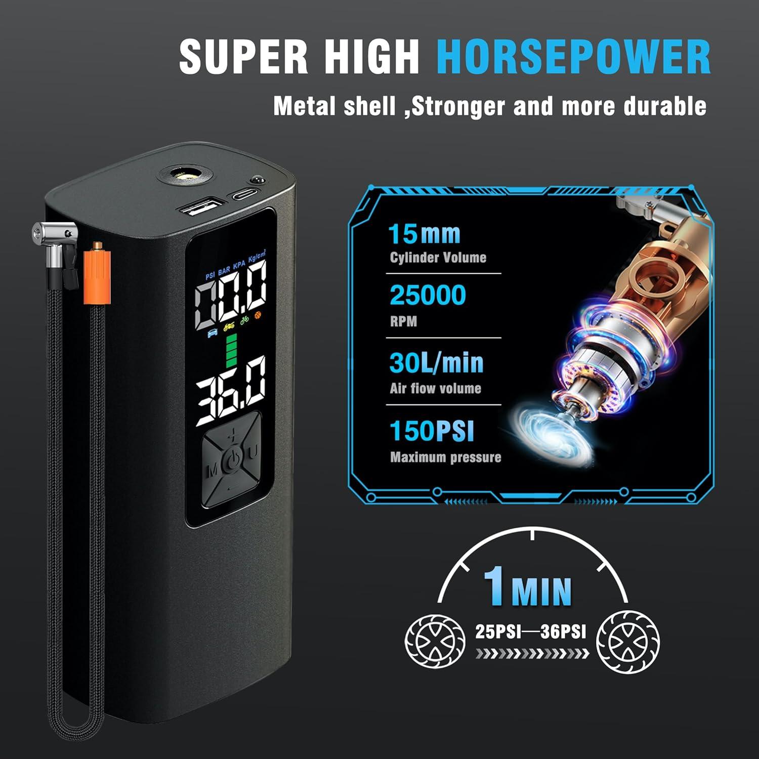 Compresor de Aire Portátil LIDEIE Bomba de Inflado 150 PSI