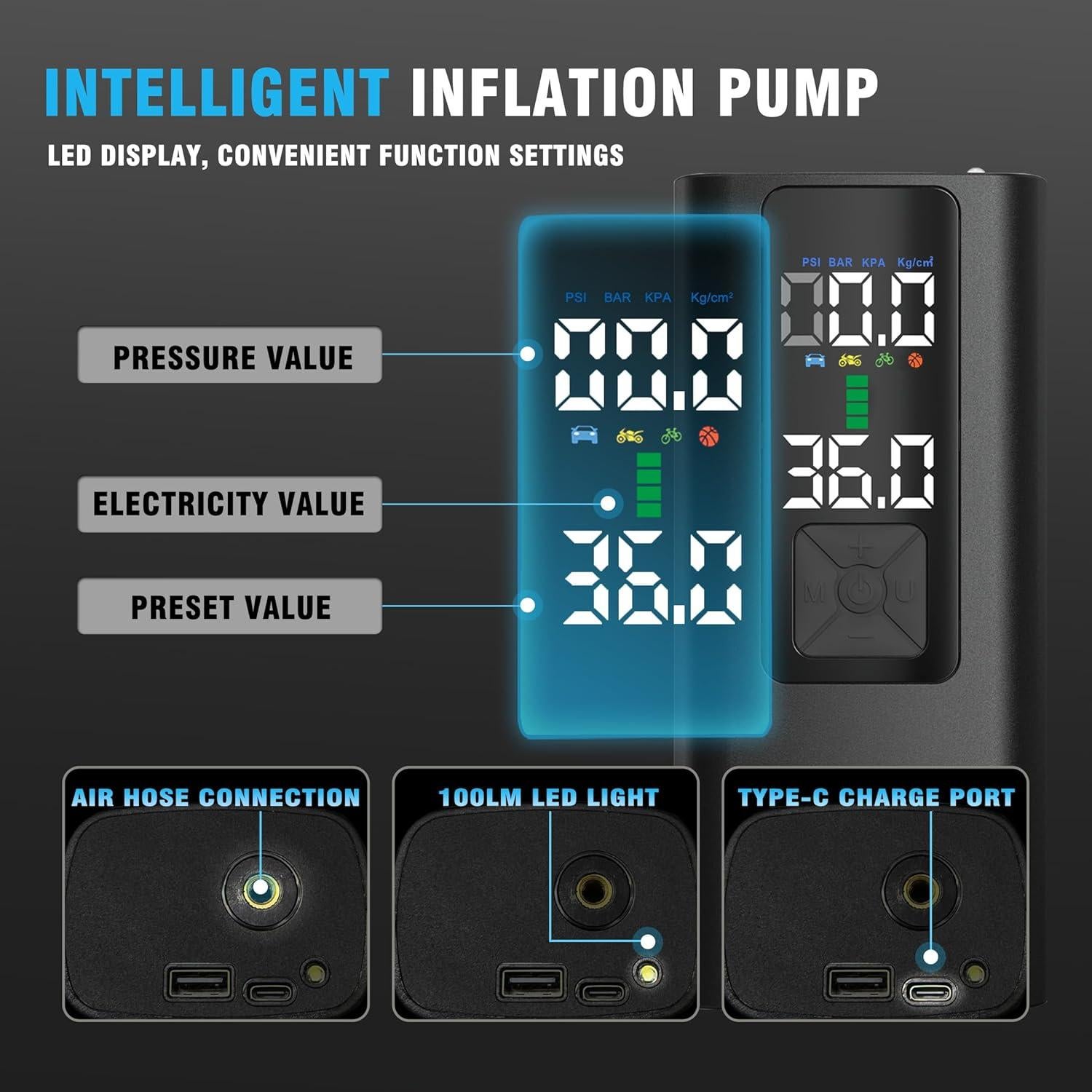 Compresor de Aire Portátil LIDEIE Bomba de Inflado 150 PSI